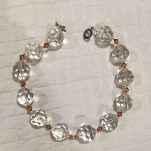 Chunky Clear and Amber Colored Crystal Necklace